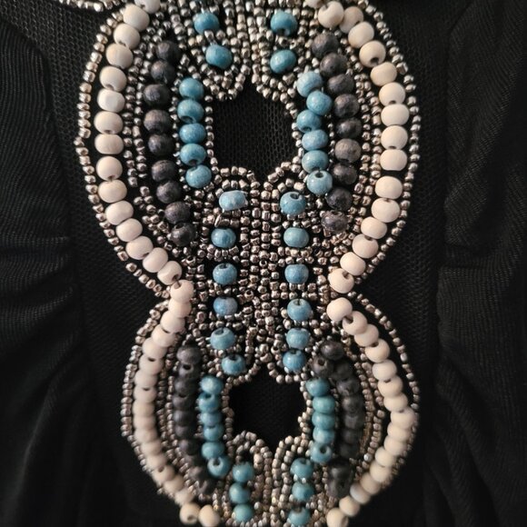 Chicos Travelers Black Tunic Dress With Turquoise Beaded Neckline Size 2 Large S - Picture 3 of 7